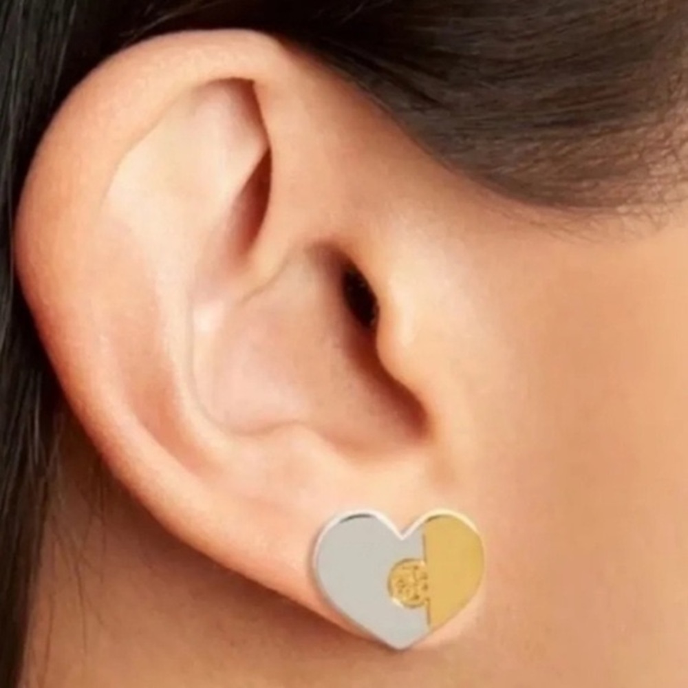 TORY BURCH Puzzle Heart Stud Earrings - Picture 3 of 4